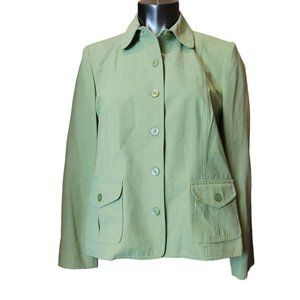 ALFRED DUNNER Womens 10 Petite Green Fully Lined 2 Front Pocket Blazer Jacket